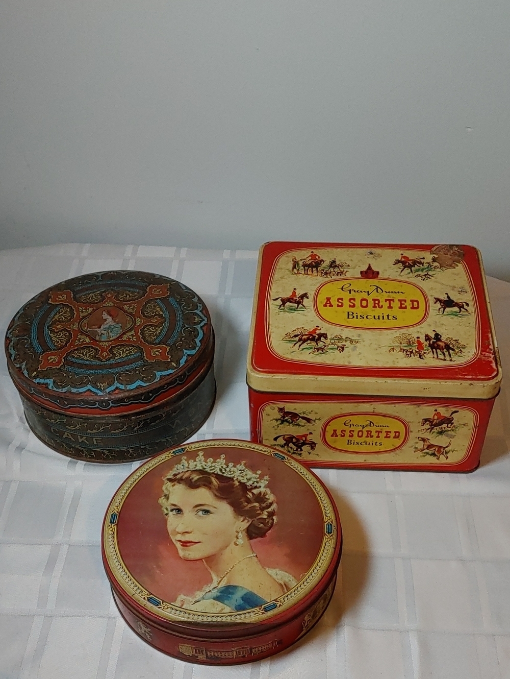 Vintage Decorative Tins, Lot of 3 - Red, Cream, Black